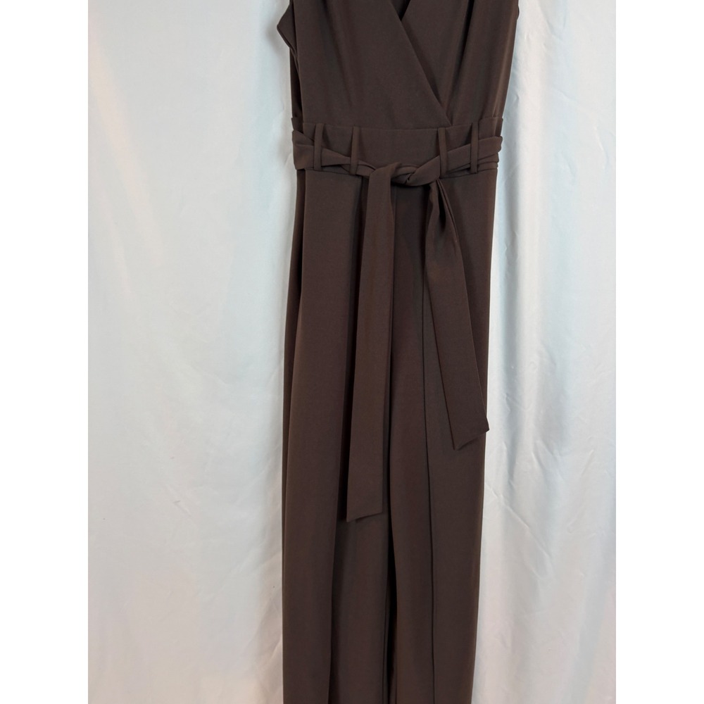 Shelby & Palmer Brown Surplice Wide Leg Sleeveless Belted Jumpsuit Size 10 - Picture 7 of 13